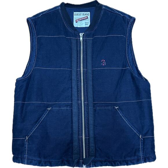 Vintage Guess Jeans Quilted Denim Vest XL Blue - Picture 1 of 7